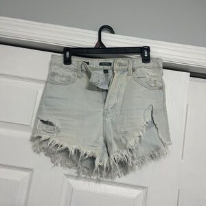 Distressed Light Gray Denim Shorts
